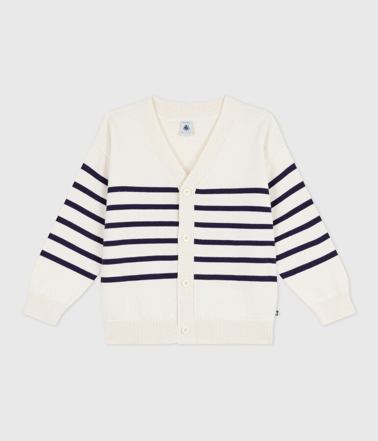 Children's stripy cotton cardigan Ecru/blue