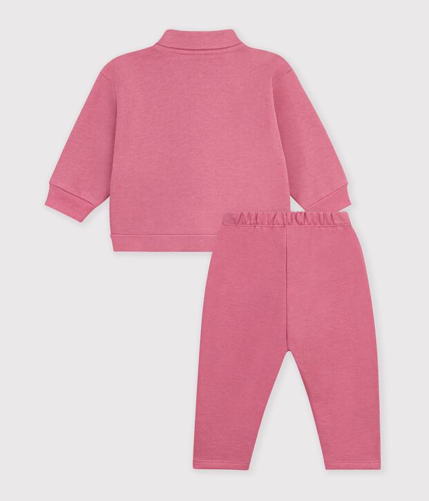Babies' sweatshirt and trousers set in plain cotton pink