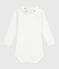 Babies' plain cotton body with an embroidered collar MARSHMALLOW white