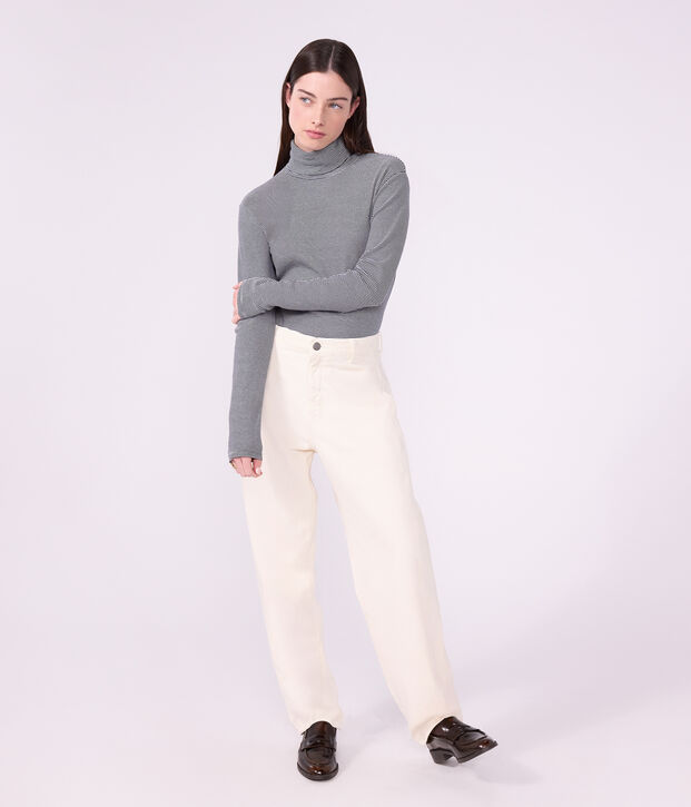 Women's Iconic Cotton Roll Neck T-Shirt blue/white