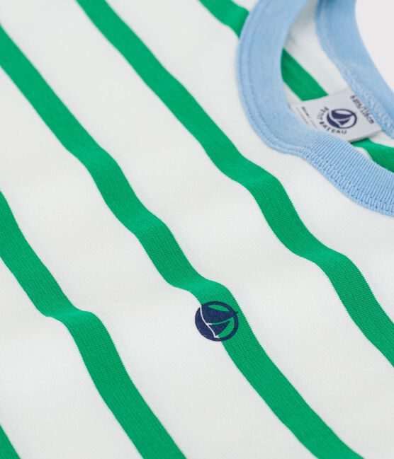Children's short-sleeved stripy cotton T-shirt MARSHMALLOW white/PRADO