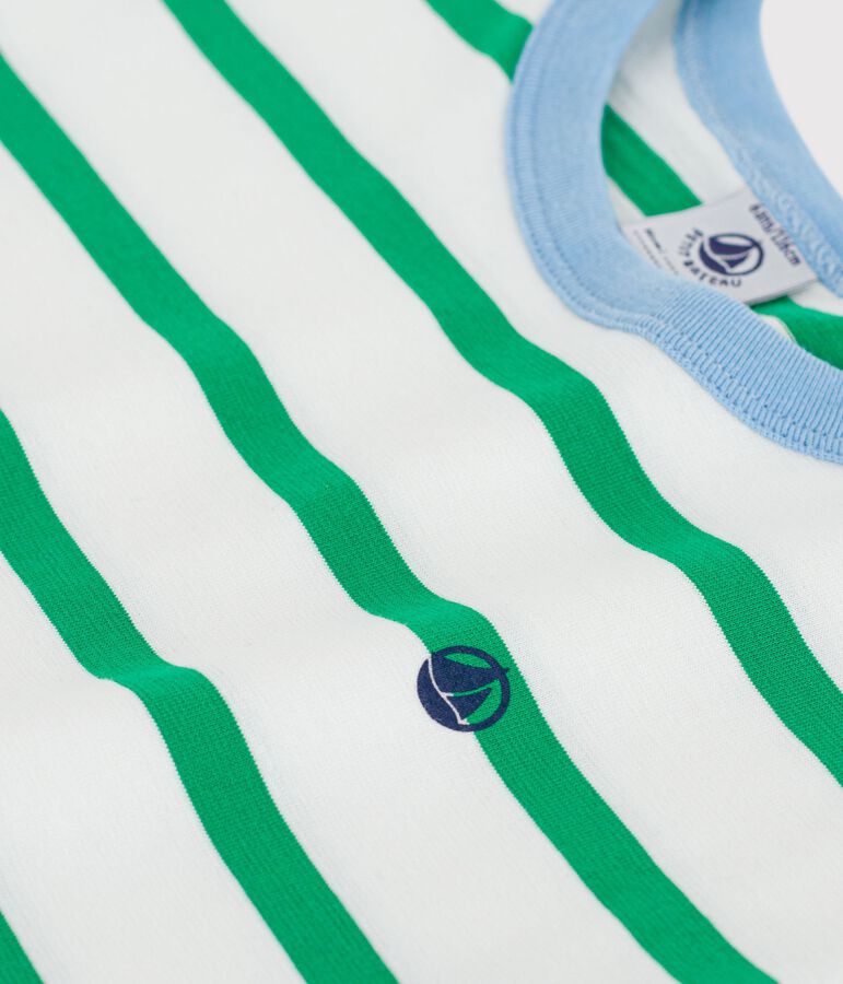 Children's short-sleeved stripy cotton T-shirt white/green