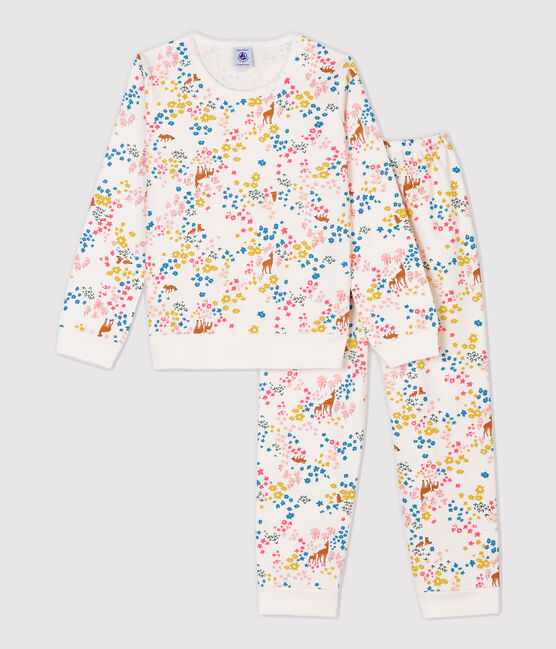 Girls' Fleece Floral Print Pyjamas MARSHMALLOW white/MULTICO white