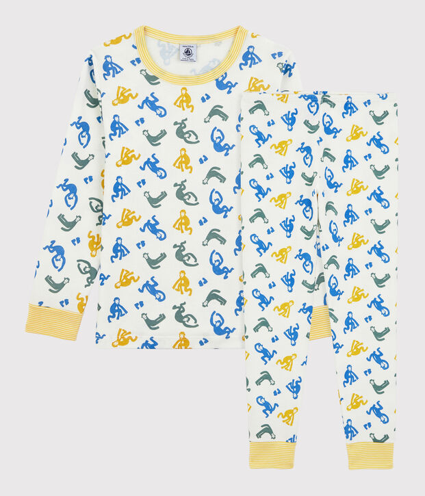 Boys' Glow-In-The-Dark Monkey Themed Cotton Pyjamas white/multicolor