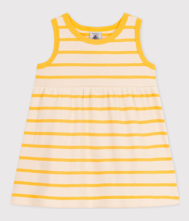 Babies' Sleeveless Striped Rib-Knit Dress Ecru/yellow