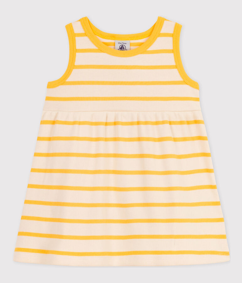 Babies' Sleeveless Striped Rib-Knit Dress Ecru/yellow