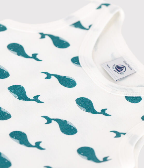 Babies' short whale print cotton jumpsuit MARSHMALLOW green/DRAGONFLY