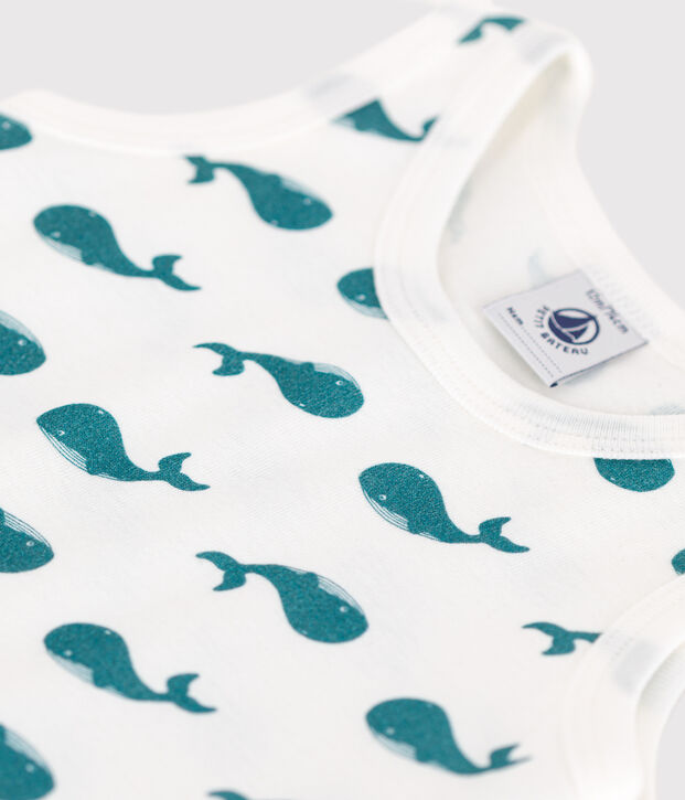 Babies' short whale print cotton jumpsuit green/green