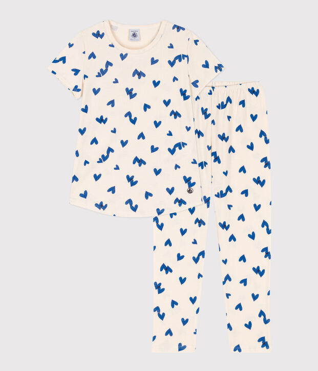 Girls' Short-Sleeved Cotton Pyjamas Ecru/multicolor