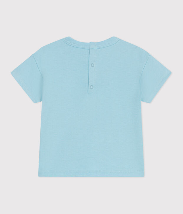 Babies' short-sleeved plain cotton T-shirt blue