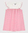Baby Girls' Short-Sleeved Stripy Ribbed Dress MARSHMALLOW white/GEISHA pink