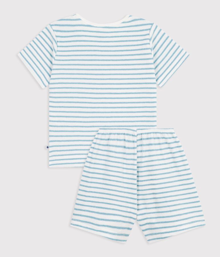 Children's short stripy cotton terry pyjamas white/green