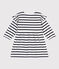 Babies' Long-Sleeved Thick Stripy Jersey Breton Dress MARSHMALLOW white/SMOKING blue