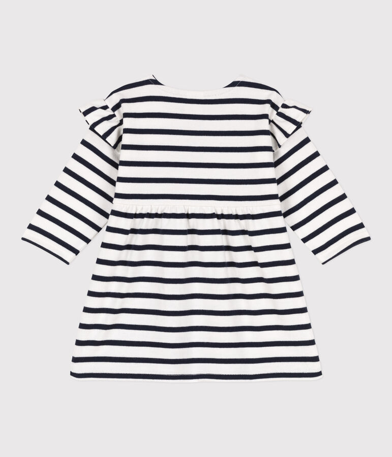 Babies' Long-Sleeved Thick Stripy Jersey Breton Dress white/blue