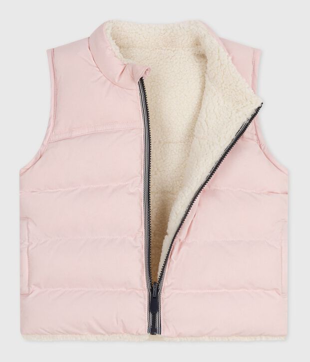 Baby's reversible sleeveless puffer jacket pink/ecru
