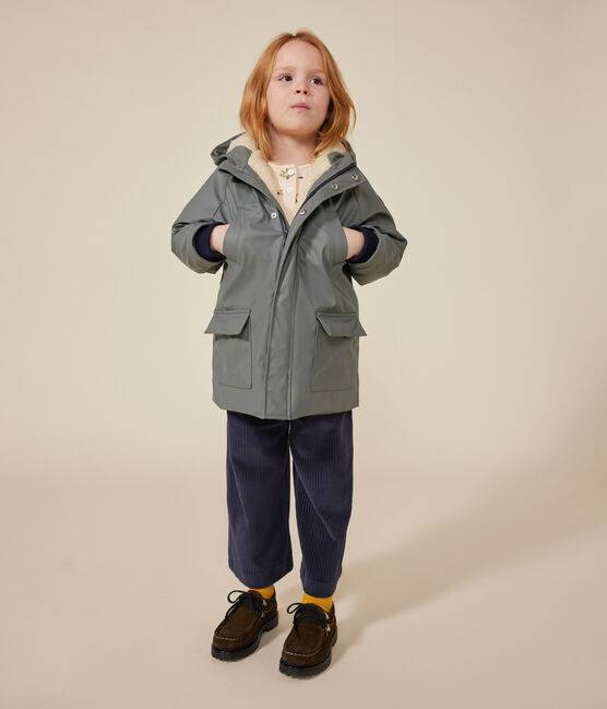 Children's warm sherpa-lined raincoat THUYA green