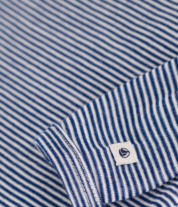 LONG-SLEEVED STRIPED WOOL AND COTTON BABYGROW blue/white