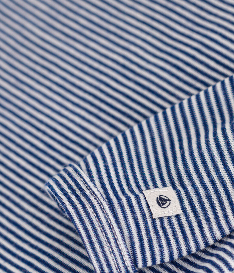 LONG-SLEEVED STRIPED WOOL AND COTTON BABYGROW blue/white