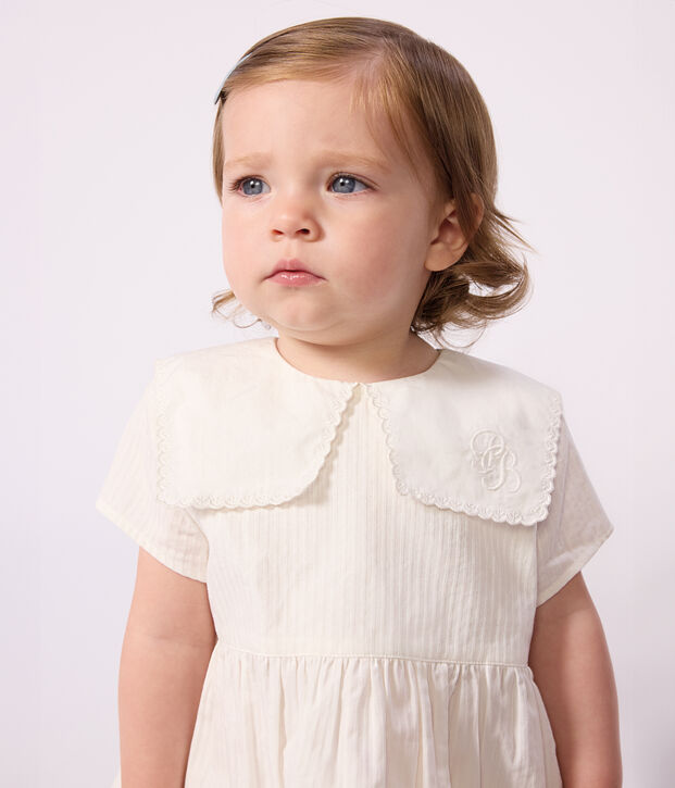 Babies' dress in cotton with short sleeves and bloomers white