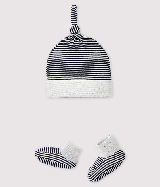 Striped Baby Bonnet and Bootees Set in Tube Knit variante 1