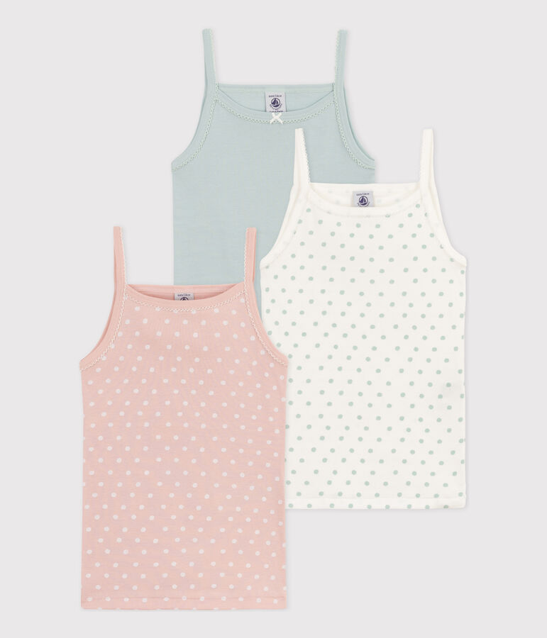 Girls' Spotted Cotton Strappy Vests - 3-Pack multicolor