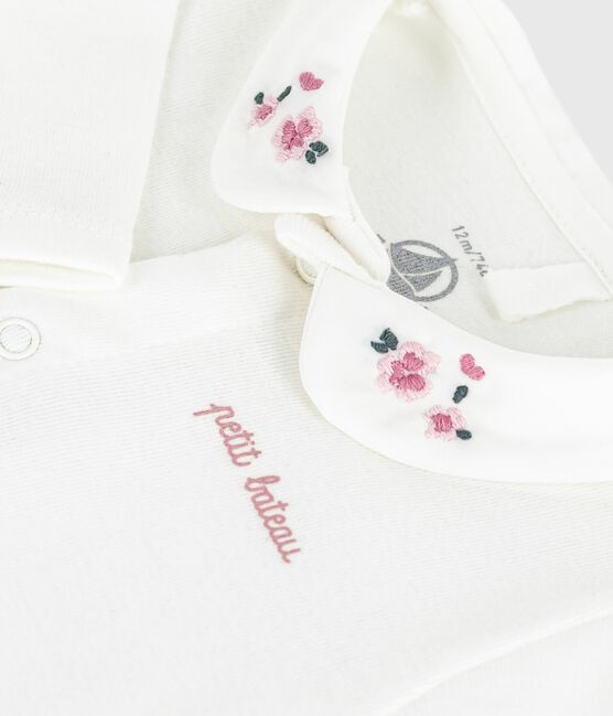 Babies' body with an embroidered collar and a message on the chest MARSHMALLOW white/CHARME pink