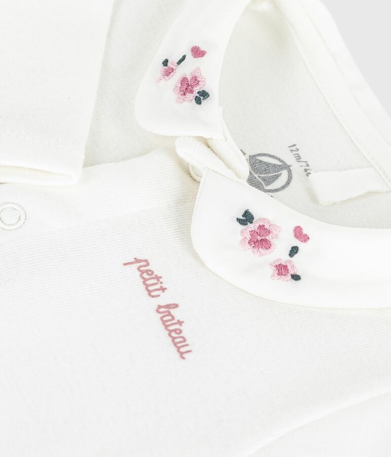Babies' body with an embroidered collar and a message on the chest white/pink