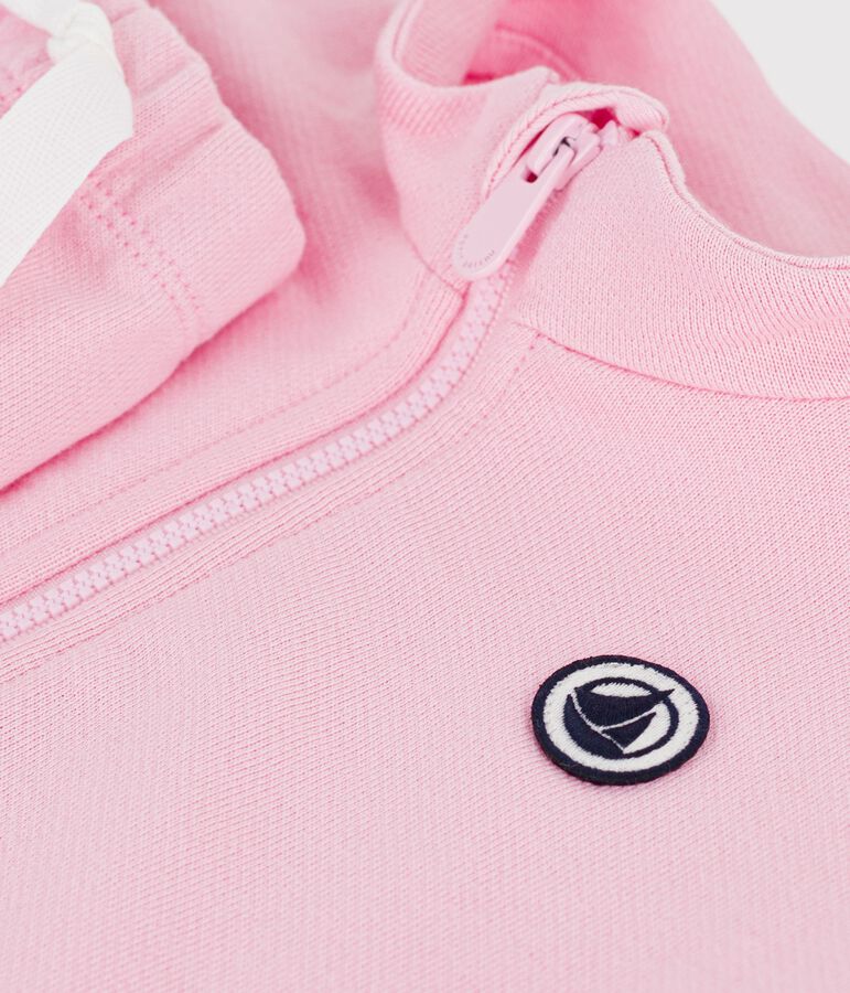 Babies' sweatshirt and trousers set in plain cotton pink