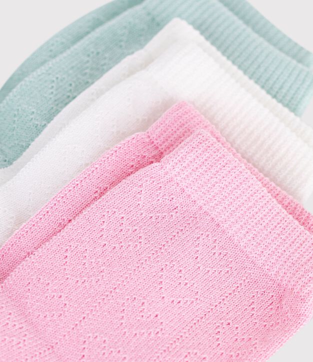 Pack of 3 pairs of babies' heart-pattern openwork cotton socks multicolor