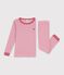 Children's snug-fitting stripy cotton pyjamas pink/white