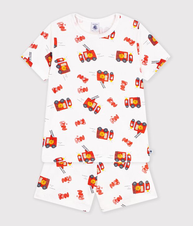 Children's short firefighter print cotton pyjamas white/multicolor
