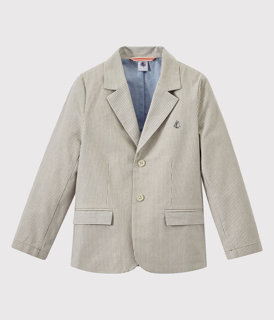 Boy's jacket in striped canvas MINERAI grey/LAIT white