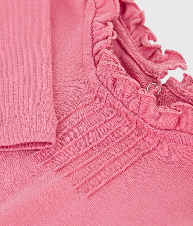 Children's long-sleeved plain T-shirt with a collar pink