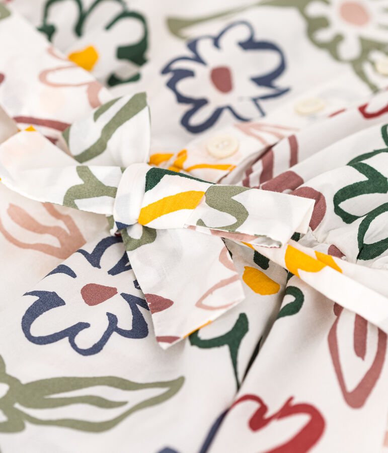 Girls' sleeveless printed poplin dress white/multicolor