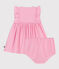 Babies' short-sleeved lightweight cotton gingham print dress and bloomers ECUME white/PETAL