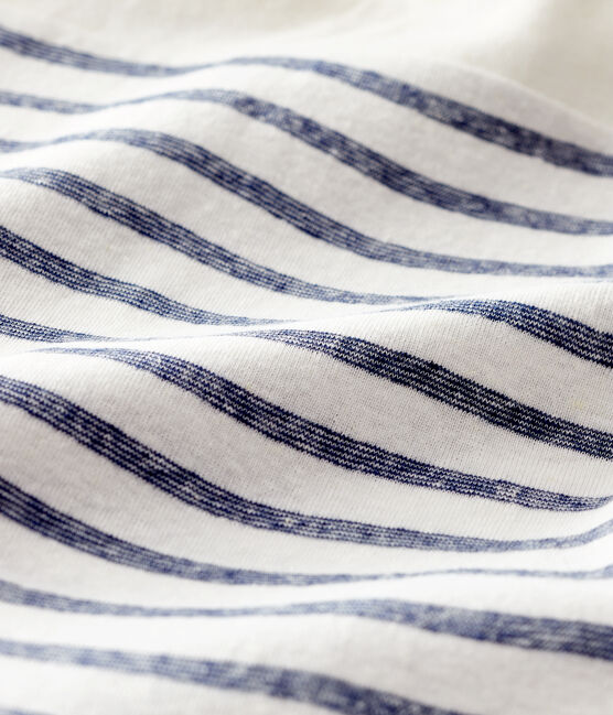 Baby Boys' Stripy Cotton and Linen Blend Jumpsuit MARSHMALLOW white/MEDIEVAL blue