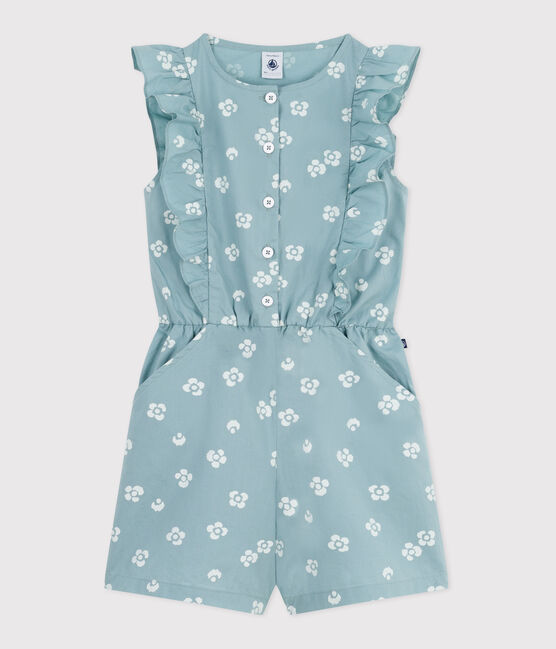 Children's sleeveless floral cotton jumpsuit PAUL blue/MARSHMALLOW white