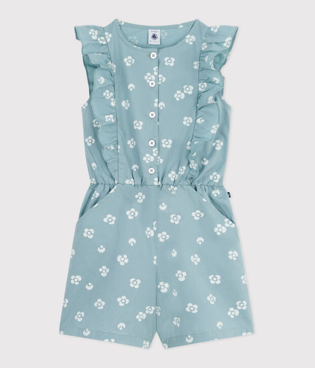 Children's sleeveless floral cotton jumpsuit green/white