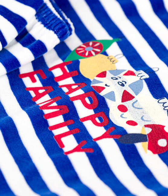 Children's stripy velour pyjamas CALVIN blue/MARSHMALLOW
