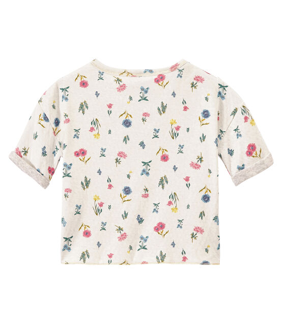 Girl's T-shirt in light print double knit MARSHMALLOW white/MULTICO white