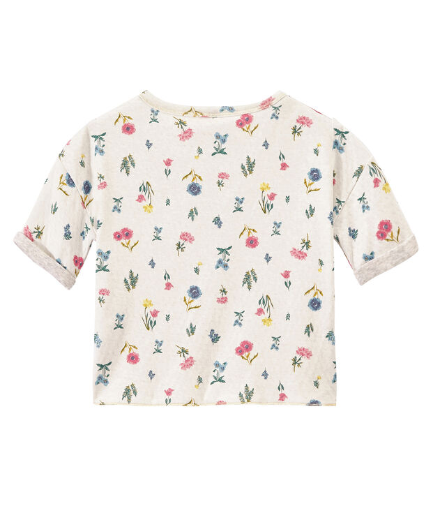 Girl's T-shirt in light print double knit white/multicolor