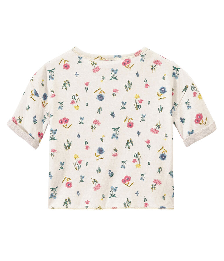 Girl's T-shirt in light print double knit white/multicolor