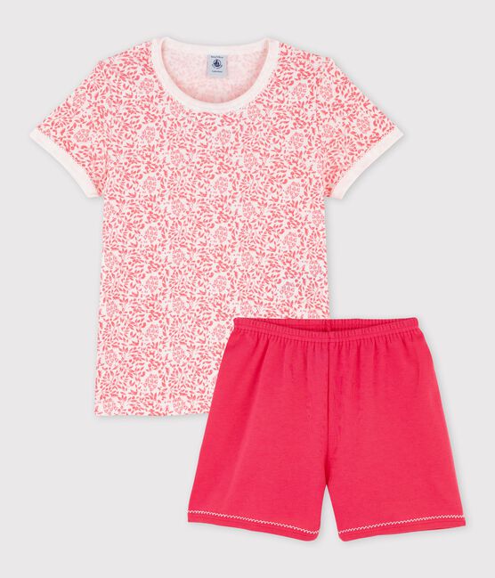 Girls' Pink Floral Print Cotton Short Pyjamas MARSHMALLOW white/GRETEL pink