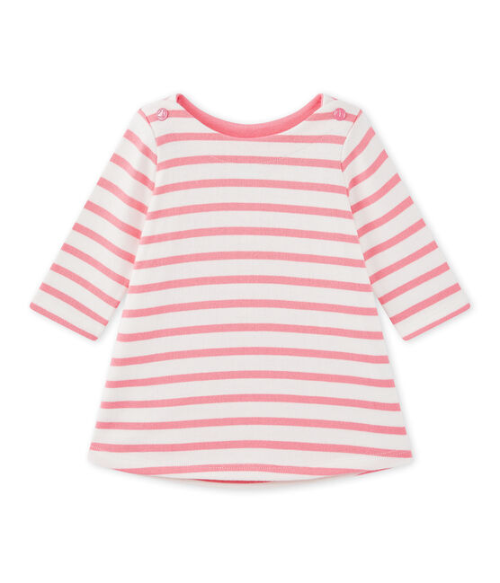 Baby girl's striped dress MARSHMALLOW white/PETAL pink