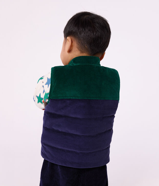 Babies' sleeveless reversible sherpa velour puffer jacket blue/multicolor