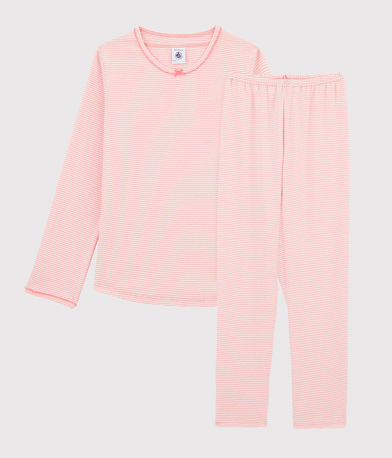 Girls' pinstriped ribbed pyjamas. GRETEL pink/MARSHMALLOW white