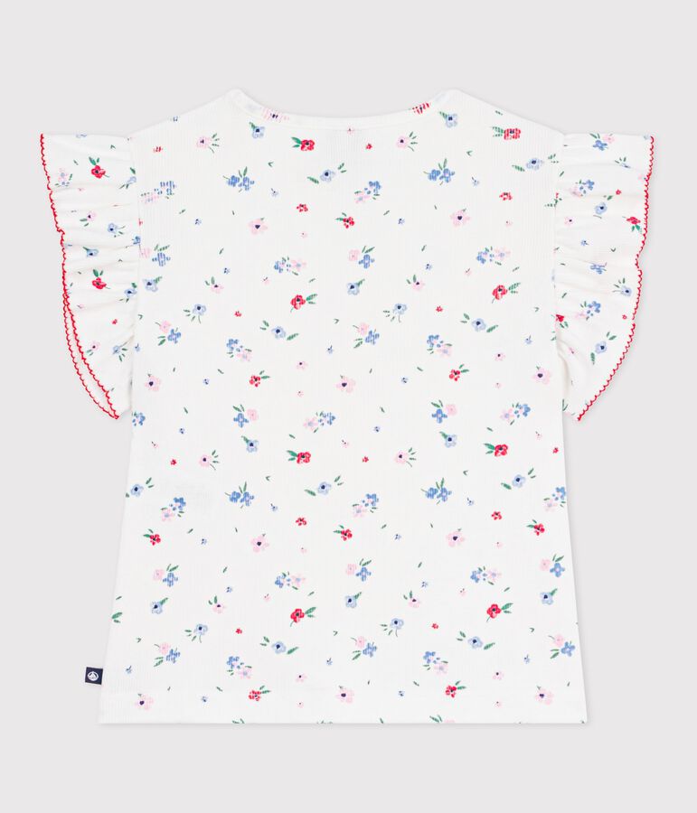 Children's short-sleeved floral print cotton T-shirt MARSHMALLOW white/MULTICO white
