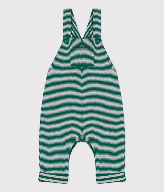Babies' Pinstriped Long Tube Knit Dungarees EVERGREEN /FUMEE