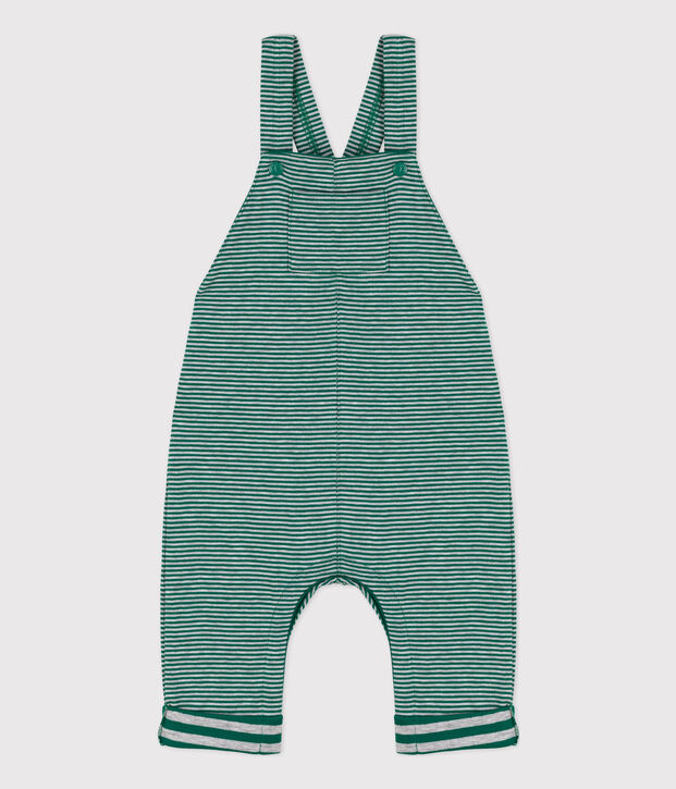 Babies' Pinstriped Long Tube Knit Dungarees green/grey