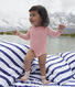 Babies' Stripy Long-Sleeved Cotton/Wool Bodysuit